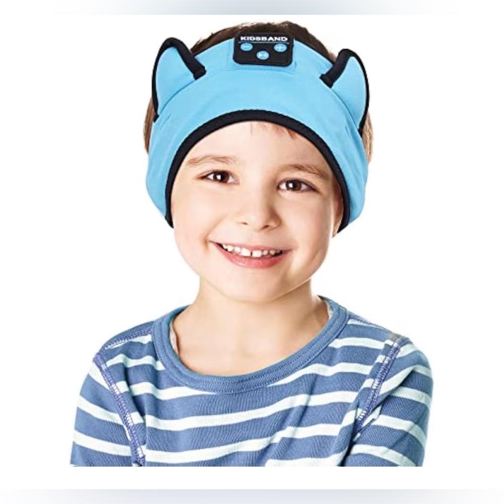 KidsBand Turquoise Blue Headband Earphones with Cat Ears